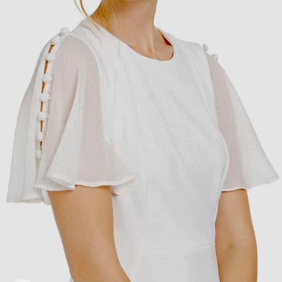 Calvin Klein White Chiffon-Sleeve Sheath Dress - Picture 4 of 7